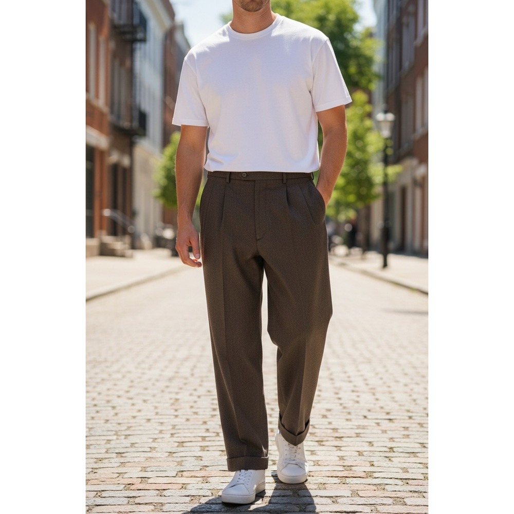 NWT Savile Row Men's 40x30 Brown Pleated Worsted Wool‎ Dress Pants